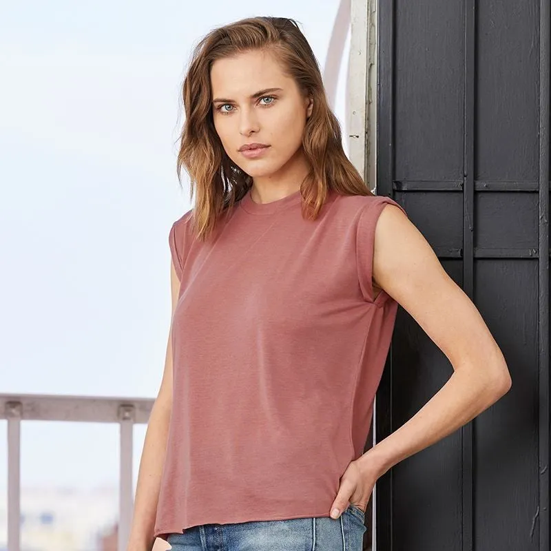 Women's Flowy Muscle Tee With Rolled Cuff | BLACK Sunset Scene