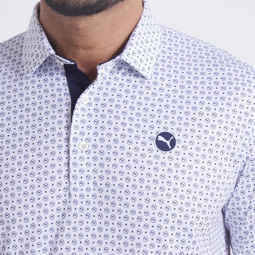 Breathable fabric LowProfile Seam Tape Puma Pure 2.0 Circle Cat Golf Shirt - White Glow/Deep Navy