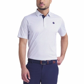 Relaxed Comfort NonRestrictive Shoulder Design Puma Pure 2.0 Circle Cat Golf Shirt - White Glow/Deep Navy