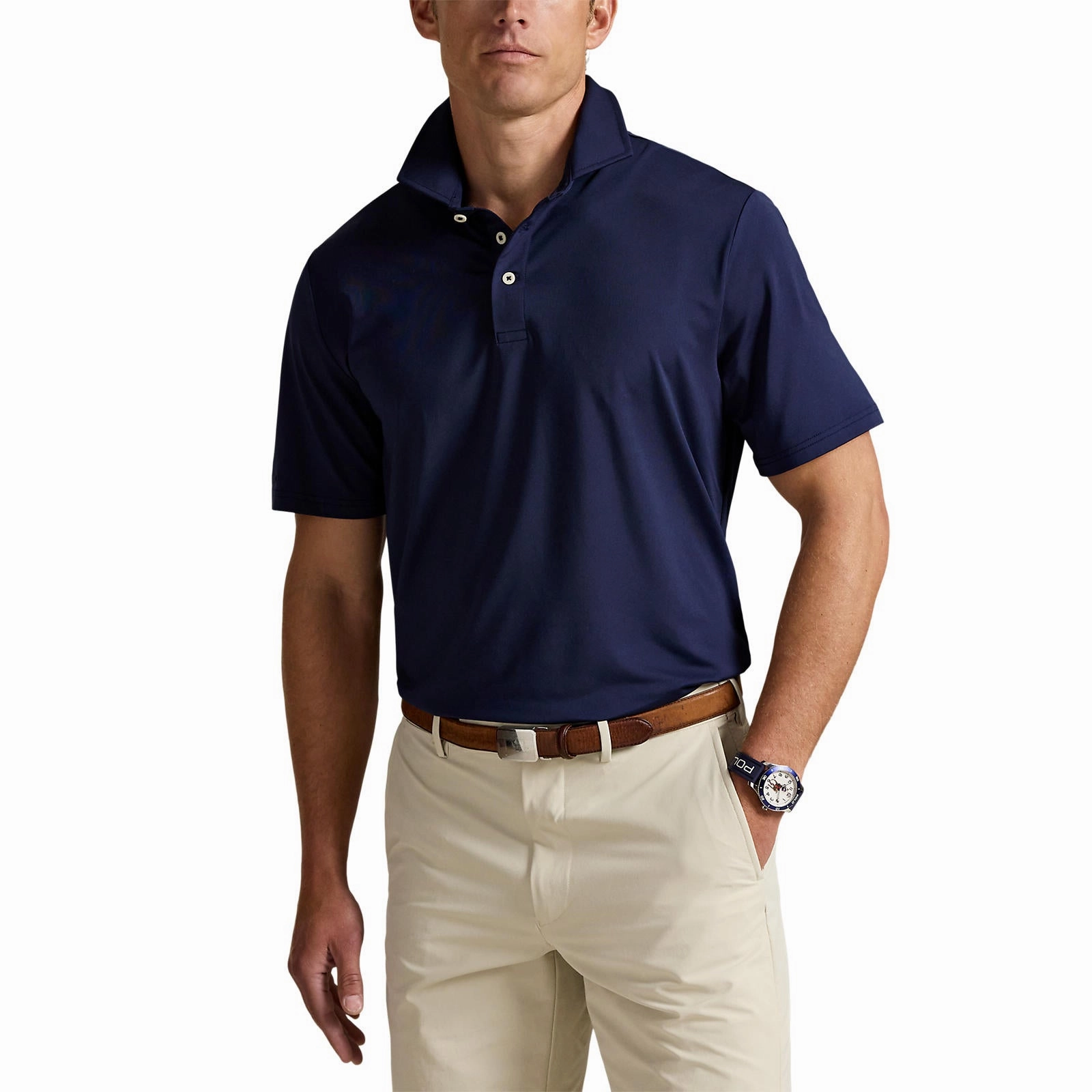 RLX Ralph Lauren Classic Fit Lightweight Airflow Golf Polo Shirt - Refined Navy Workout Friendly