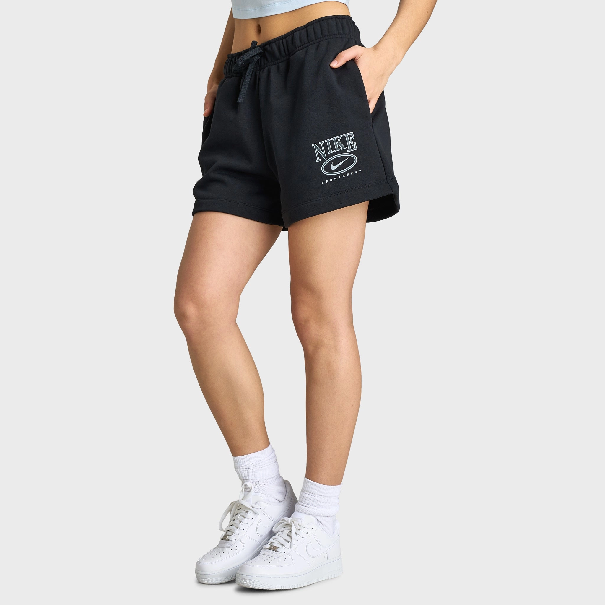 Nike Sportswear Women's Club Fleece Mid-Rise 4" Graphic Shorts / Black EcoFriendlyMaterials