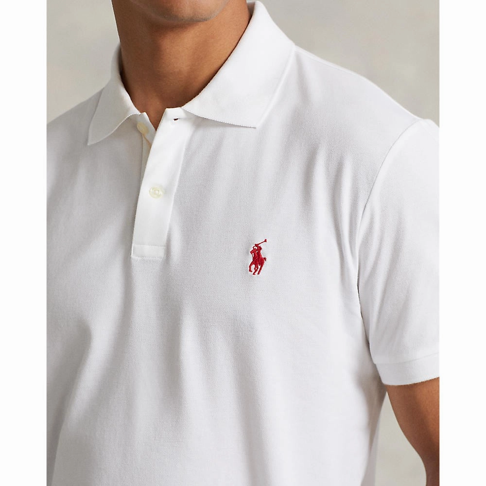 Unstructured Hem Polo Performance Ralph Lauren Cotton Pique Polo - Pure White