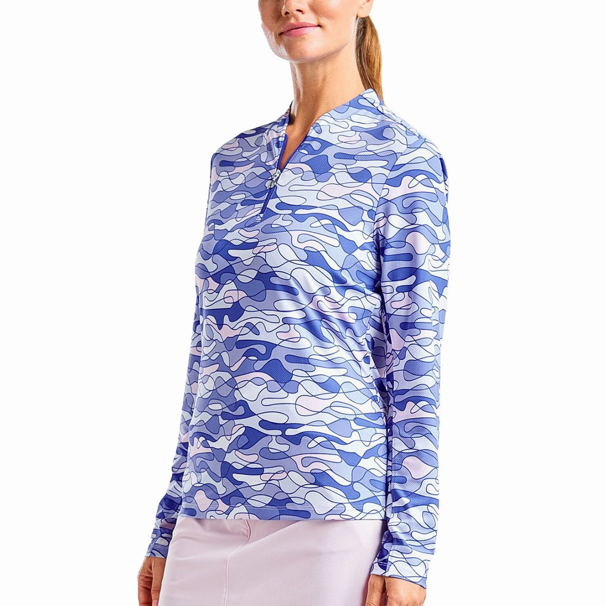 Fashion Forward Club Event Nivo Women's Lolita UV Long Sleeve Mock Neck Golf Shirt - Cobalt