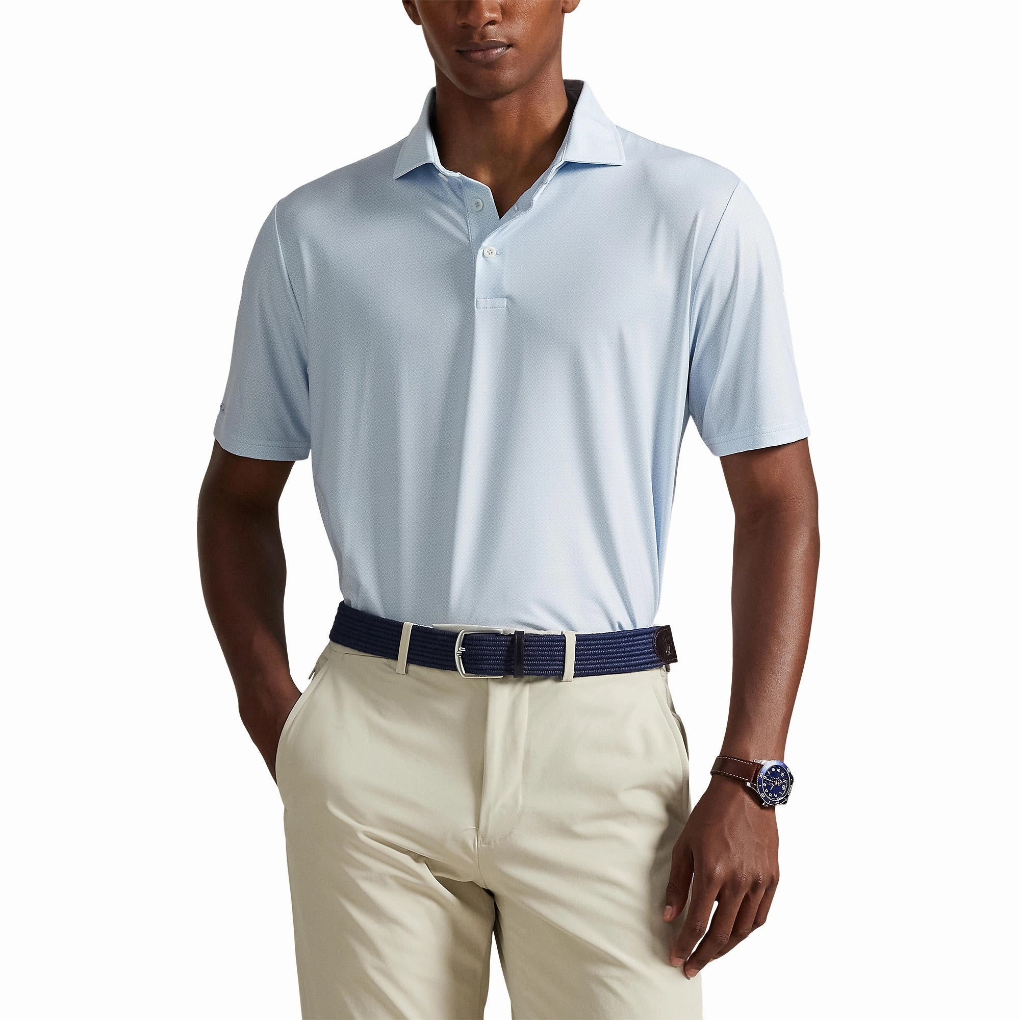 Street Style RLX Ralph Lauren Printed Lightweight Airflow Golf Polo Shirt - Office Blue Boogey Texture