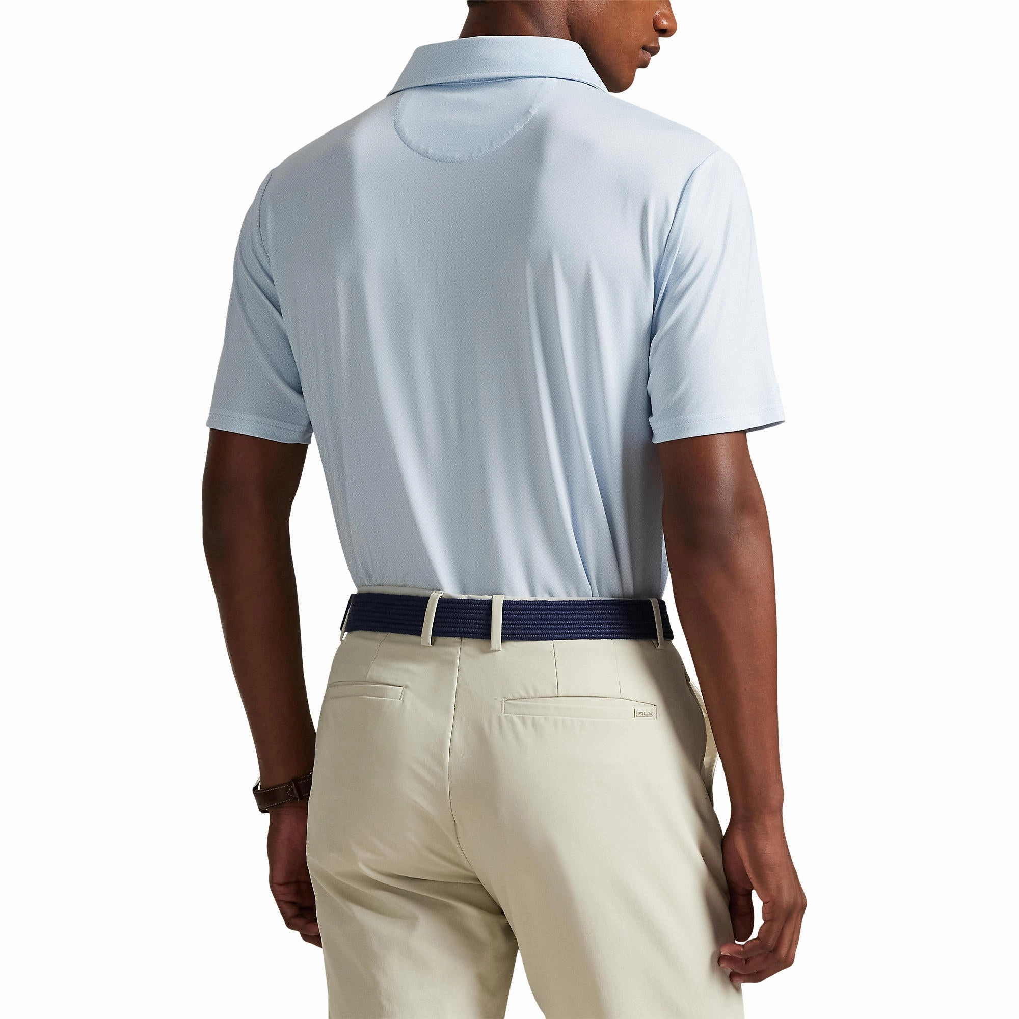 RLX Ralph Lauren Printed Lightweight Airflow Golf Polo Shirt - Office Blue Boogey Texture NonRestrictive Cut Ventilated Side Panels