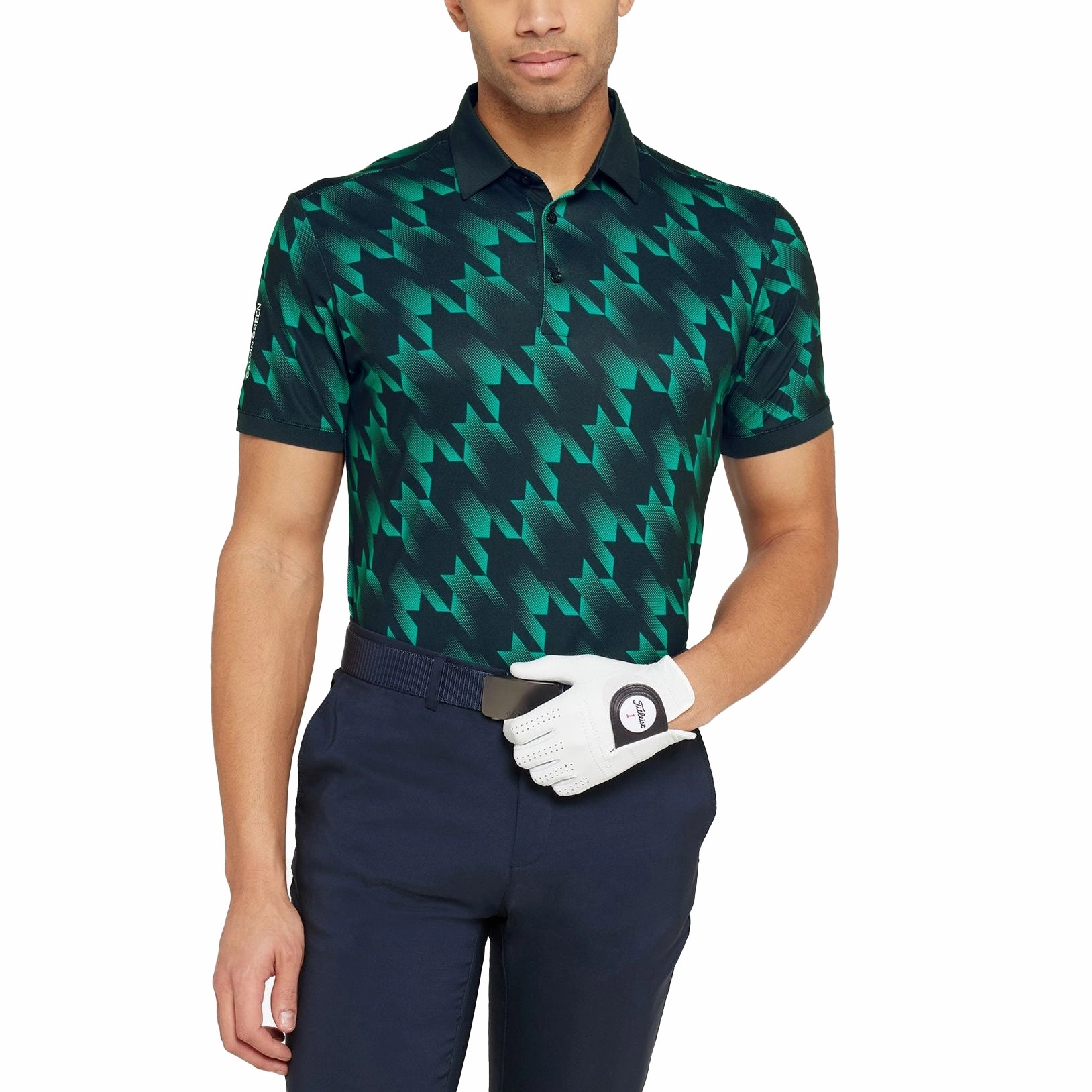 Office To Outing Tailored Silhouette Galvin Green Miles Breathable Golf Polo Shirt - Navy/Golf Green