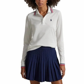 Versatile Wardrobe Polo Collar RLX Ralph Lauren Women's Tour Pique Long Sleeve Polo Shirt - Ceramic White/Currant