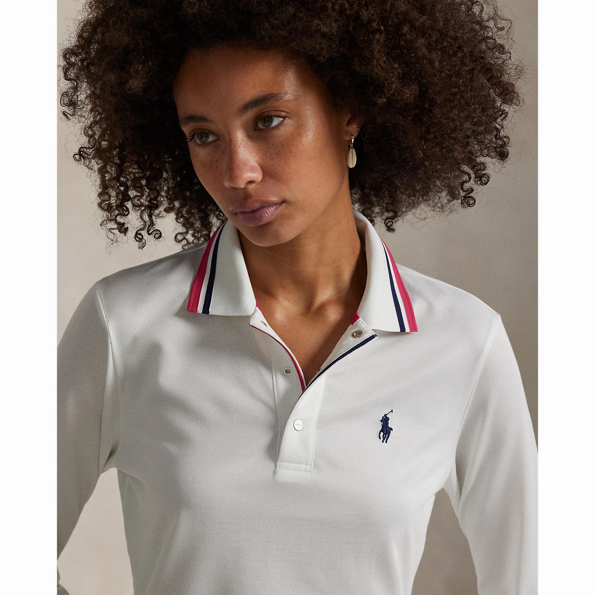 Active Lifestyle RLX Ralph Lauren Women's Tour Pique Long Sleeve Polo Shirt - Ceramic White/Currant