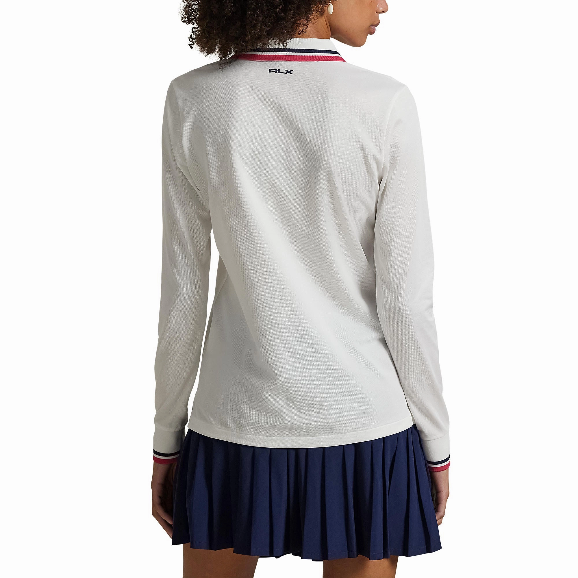 RLX Ralph Lauren Women's Tour Pique Long Sleeve Polo Shirt - Ceramic White/Currant DoubleLayered Fabric