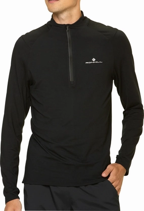 Ronhill Core Thermal Half Zip Long Sleeve Mens Running Top - Black stadium Heavyweight