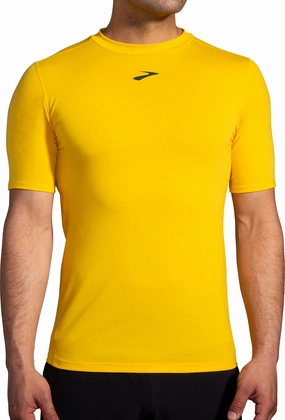 Oversized Silhouette Brooks High Point Short Sleeve Mens Running Top - Yellow
