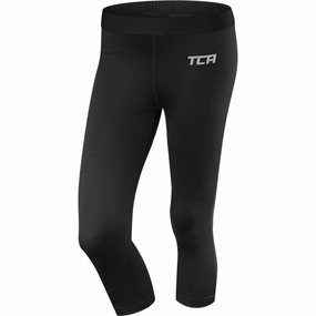 TCA Pro Performance Endurance Womens 3/4 Capri Running Tights - Black NonChafingSeams